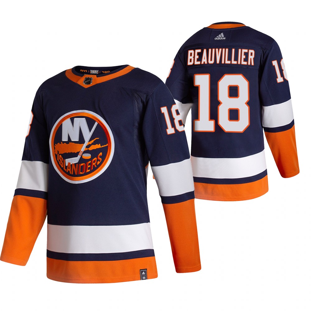 2021 Adidias New York Islanders 18 Anthony Beauvillier Navy Blue Men Reverse Retro Alternate NHL Jersey